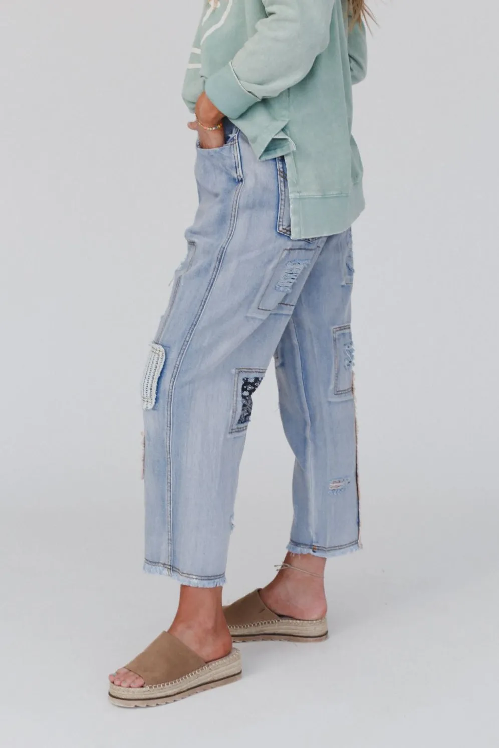 Offshore Patchwork Detail Pants - Denim