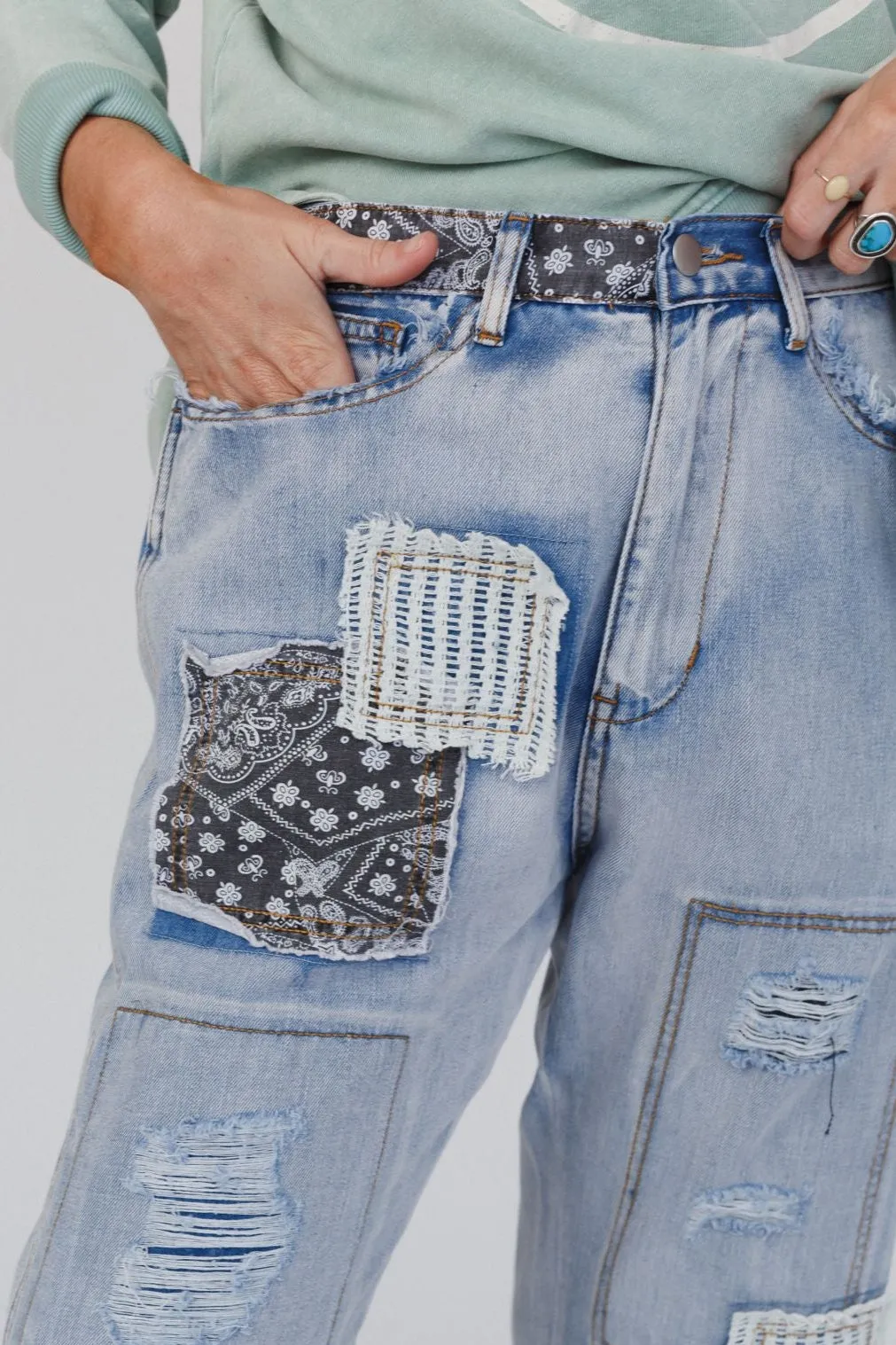 Offshore Patchwork Detail Pants - Denim