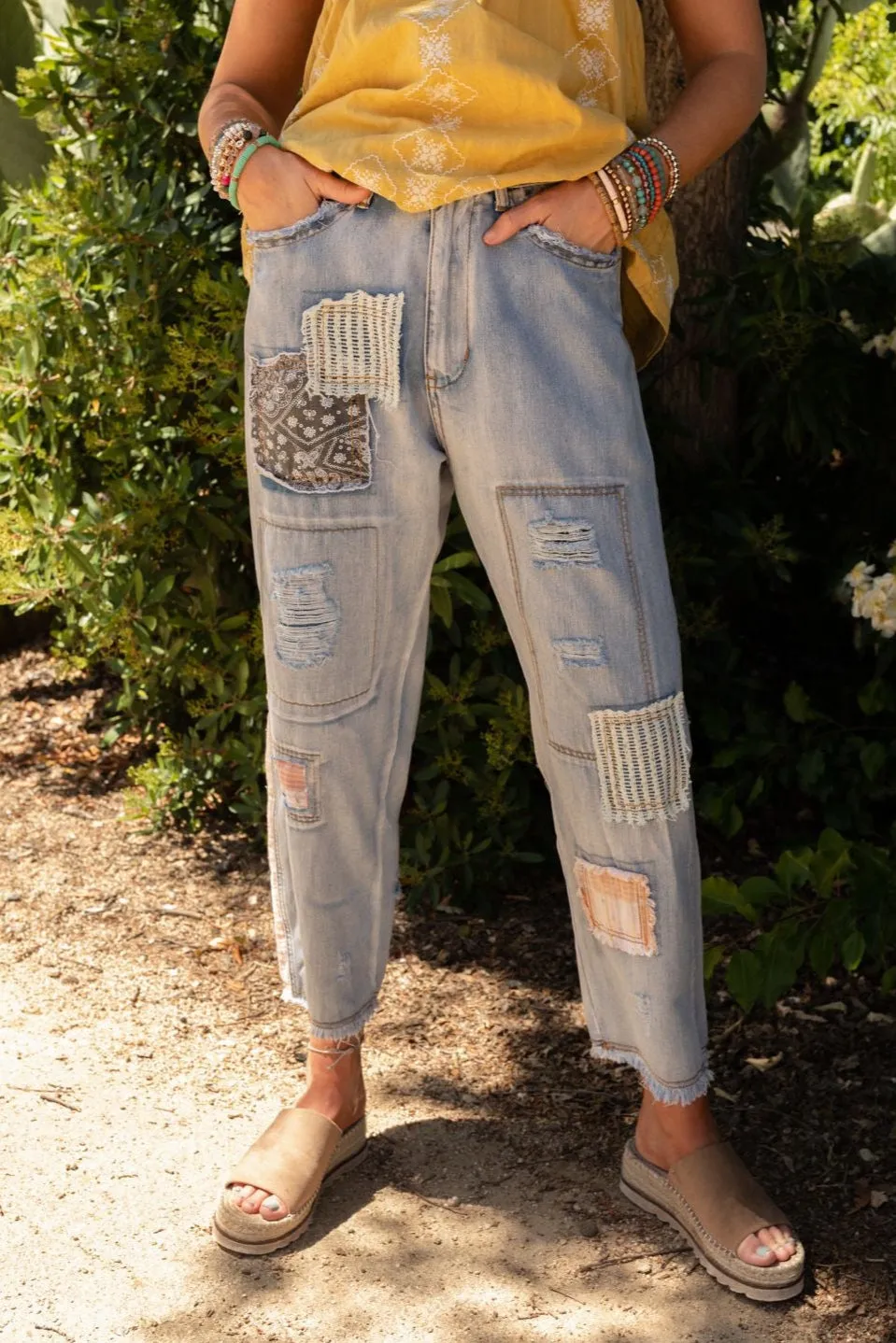 Offshore Patchwork Detail Pants - Denim