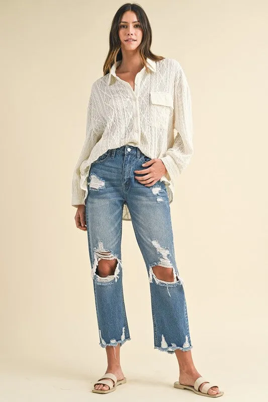Online Annie Wear Distressed Raw Hem Cropped Jeans