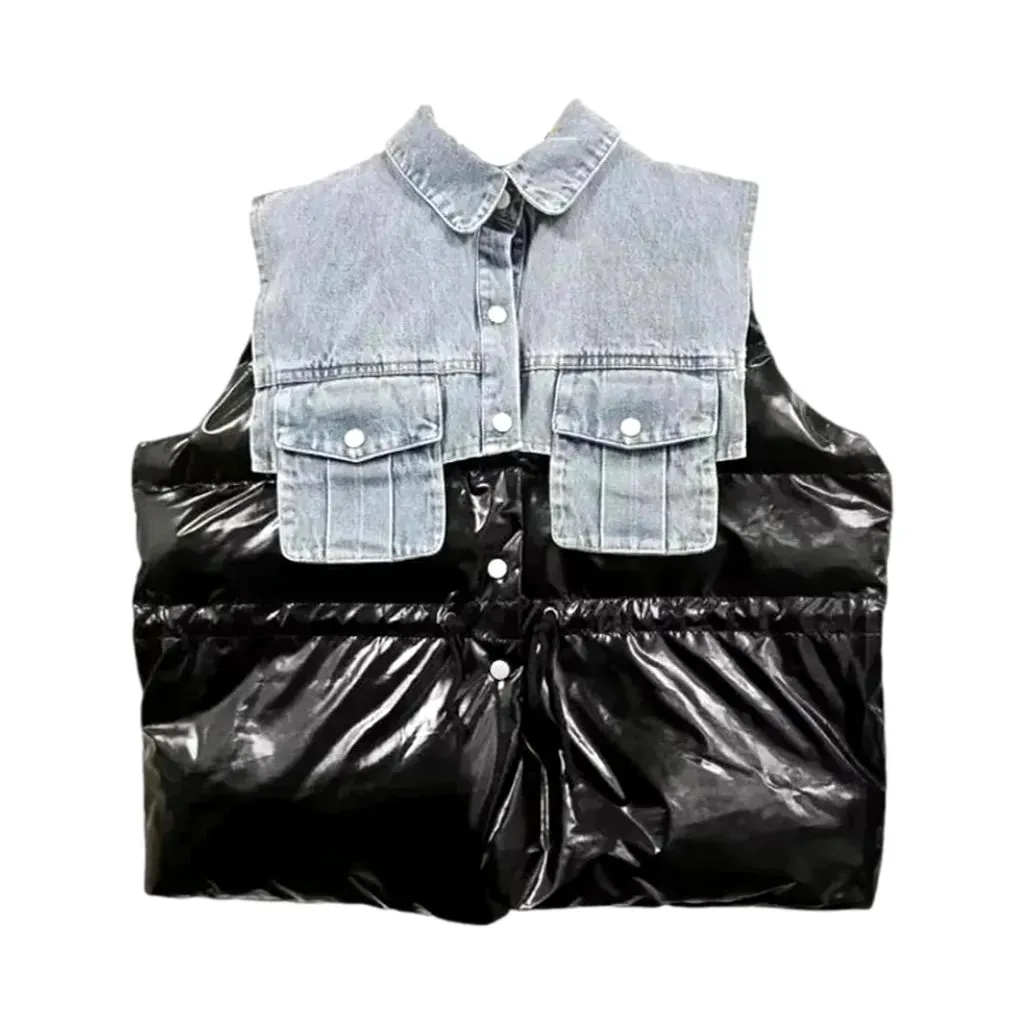 Oversized fashion women's jeans puffer vest