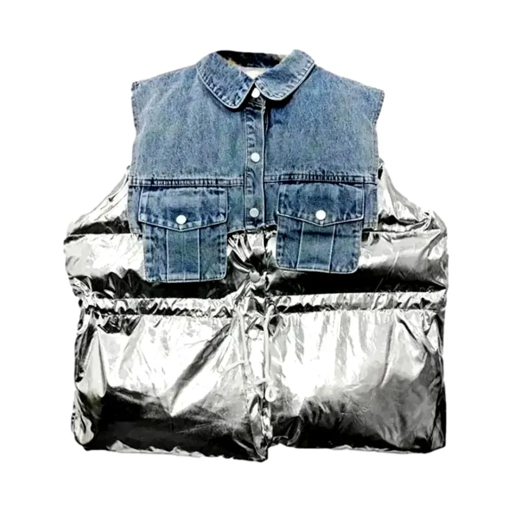 Oversized fashion women's jeans puffer vest