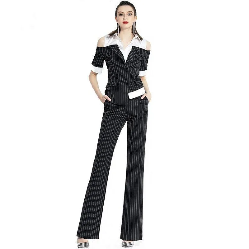 Pinstriped Black-White Women's Suit