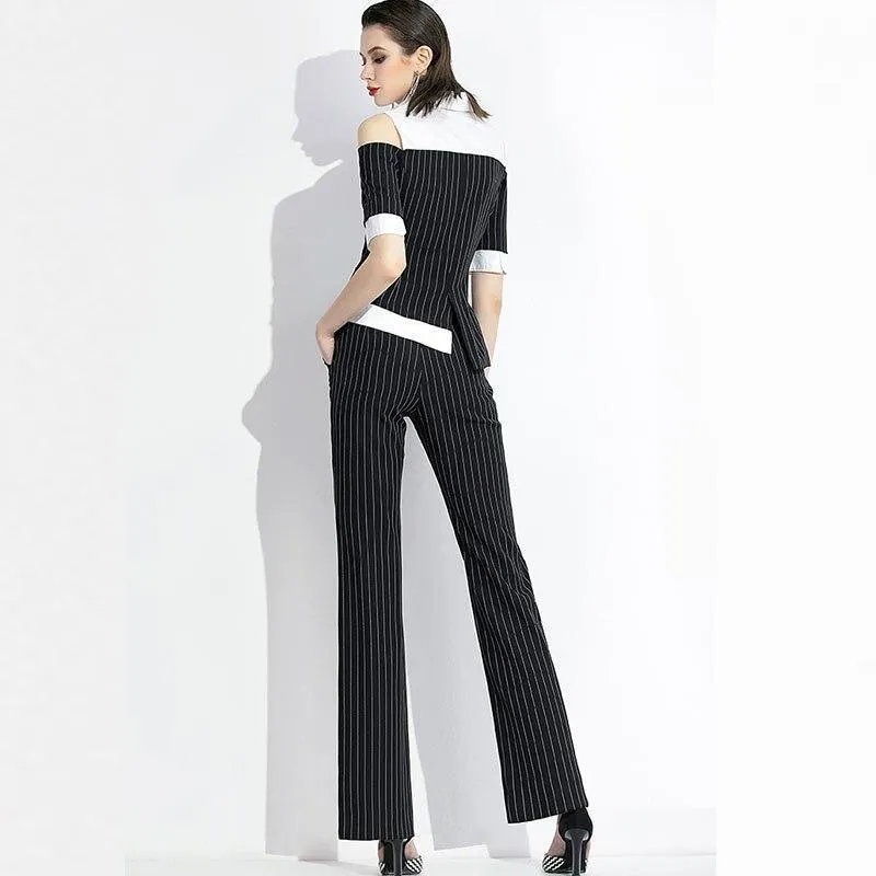 Pinstriped Black-White Women's Suit