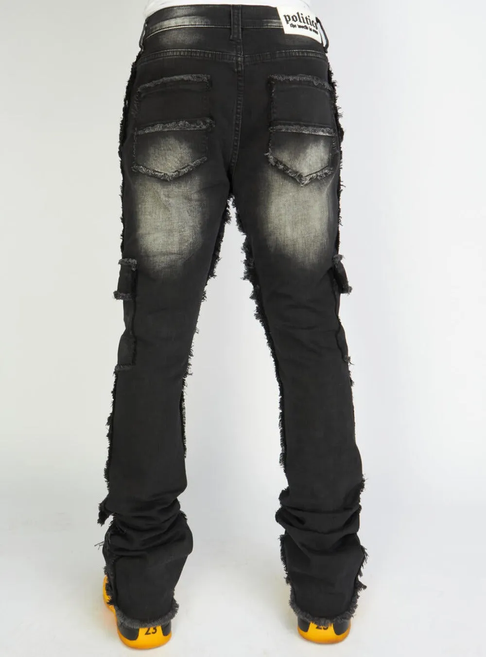 Politics-Stacked Frayed Cargos Black shadow