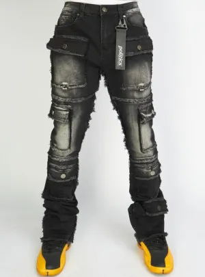 Politics-Stacked Frayed Cargos Black shadow