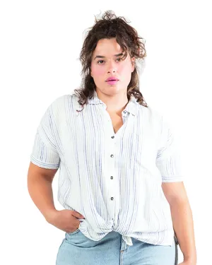 Raquel Tie Front Shirt | Ivory / Light Blue