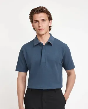 Rare Rabbit Men Crin Blue Cotton Fabric Short Sleeve Collared Neck Zipper Closure Plain Polo