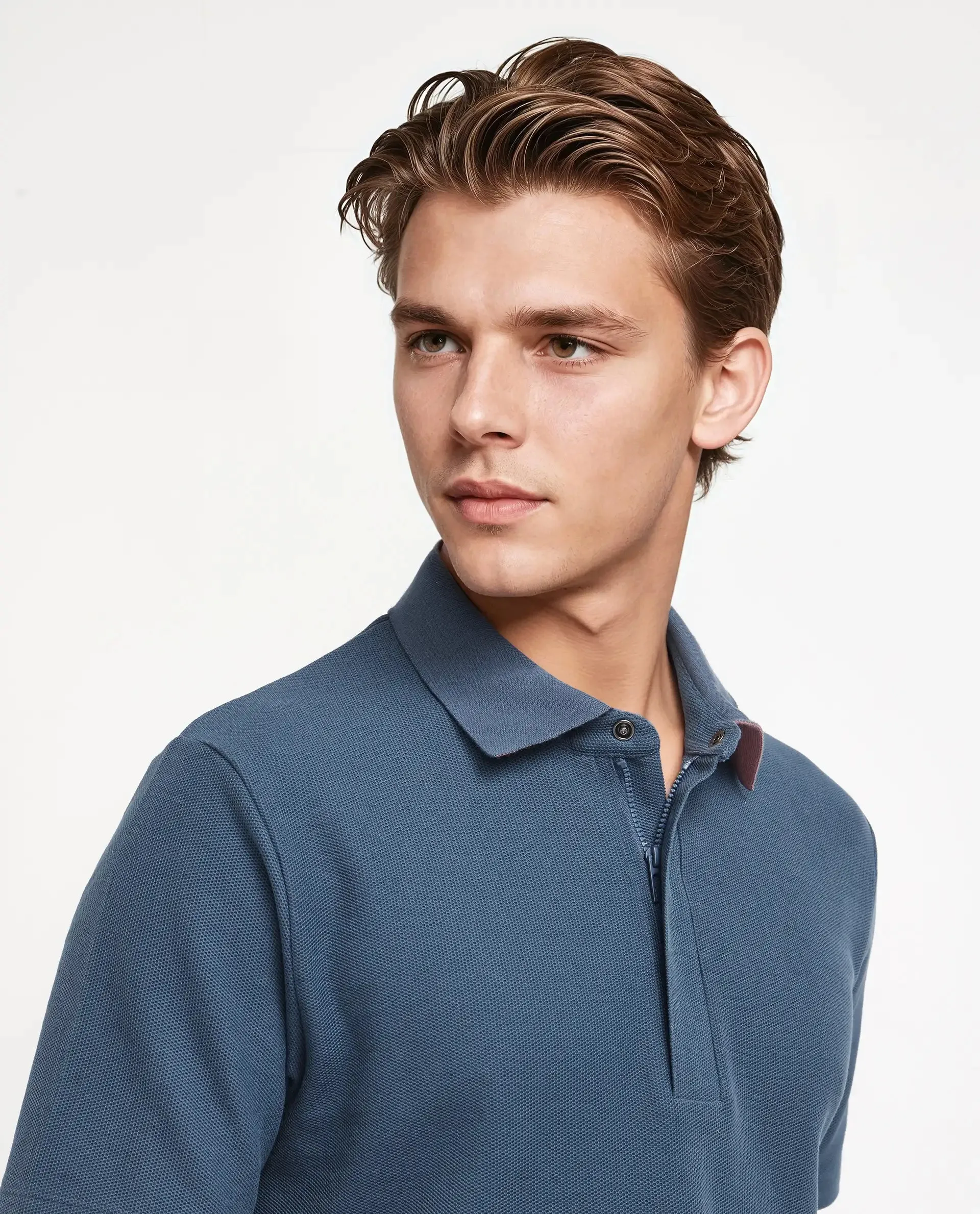 Rare Rabbit Men Crin Blue Cotton Fabric Short Sleeve Collared Neck Zipper Closure Plain Polo