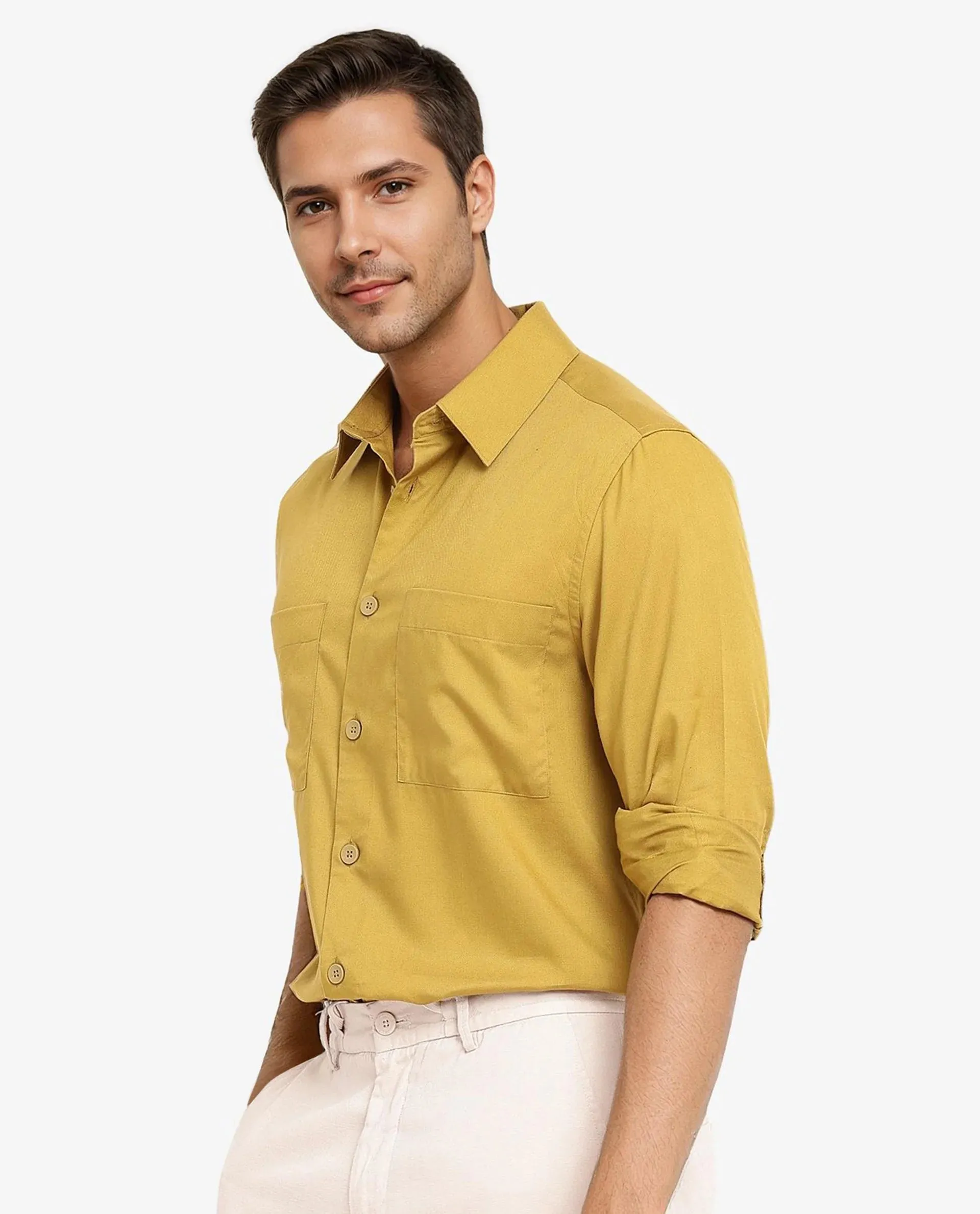 Rare Rabbit Men Esso Flouroscent Green Full Sleeve Button Closure Boxy Fit Plain Twill Shirt
