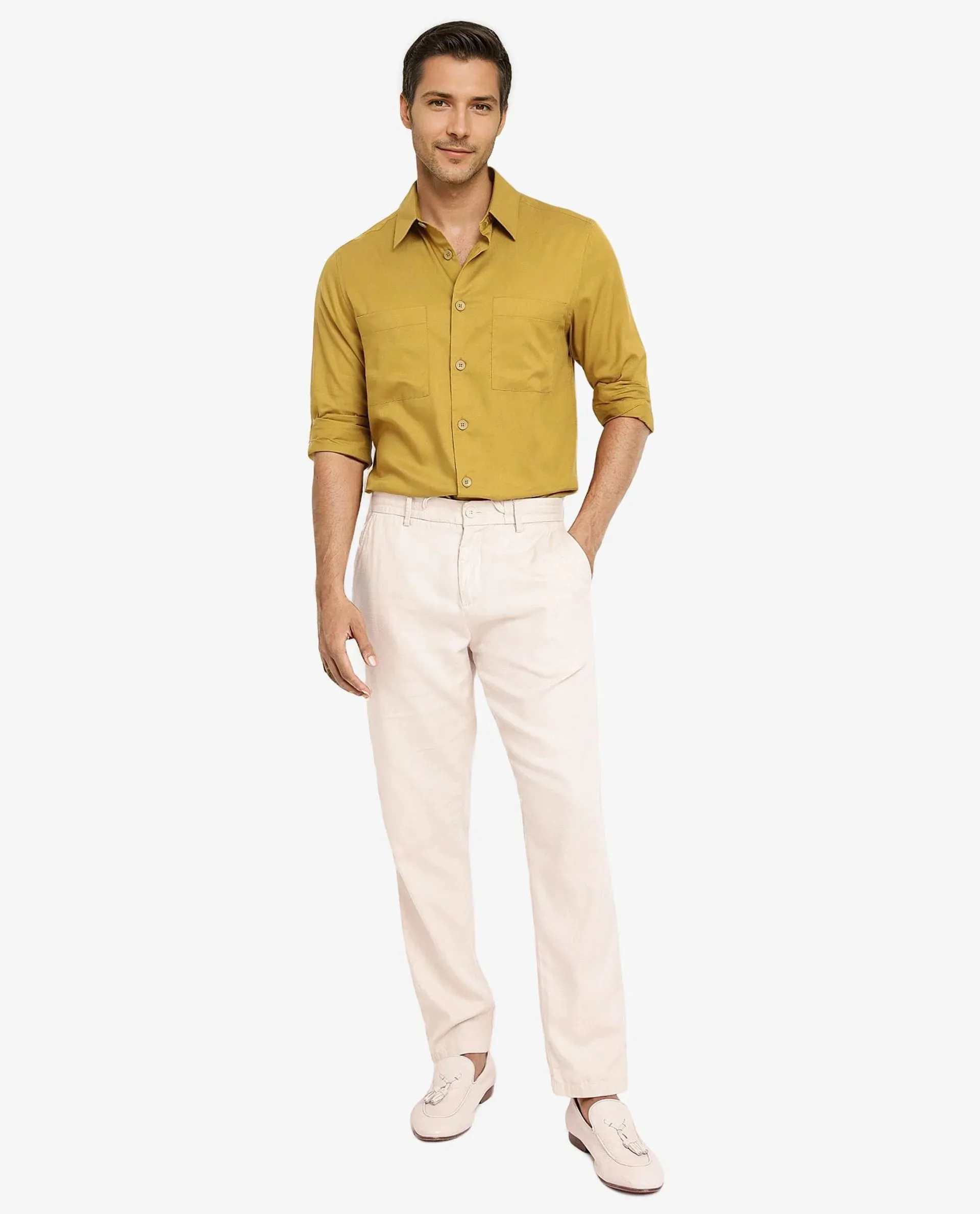Rare Rabbit Men Esso Flouroscent Green Full Sleeve Button Closure Boxy Fit Plain Twill Shirt