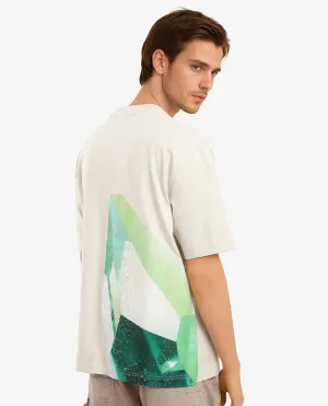 Rare Rabbit Men Yoko Pastel Green Short Sleeve Crew Neck Oversized Fit Placement Logo Print T-Shirt