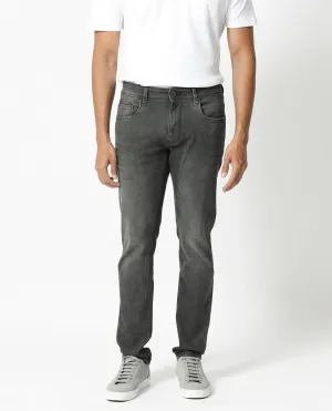 Rare Rabbit Men's Cosmog Black Mid Wash Mid-Rise Slim Fit Jeans
