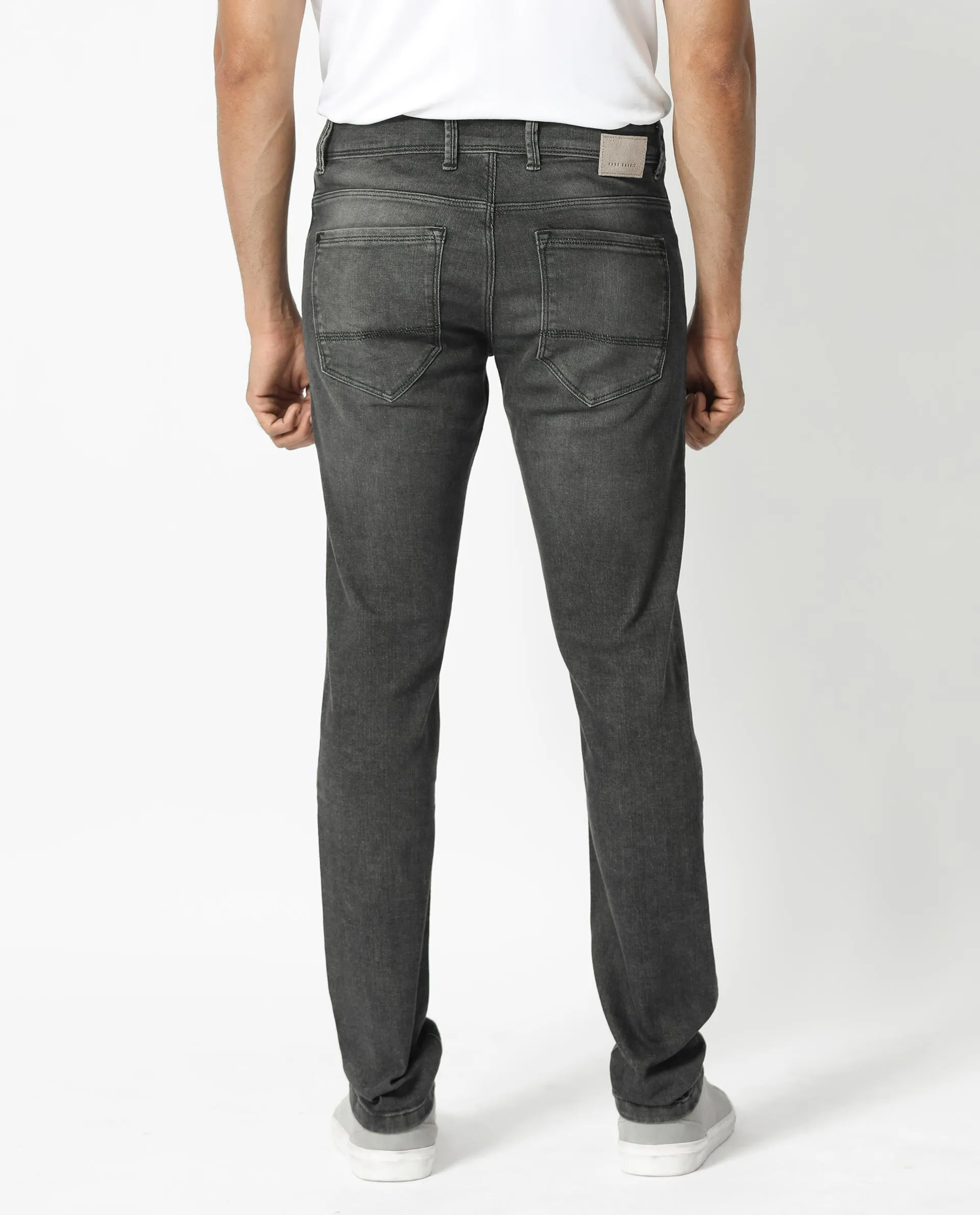 Rare Rabbit Men's Cosmog Black Mid Wash Mid-Rise Slim Fit Jeans