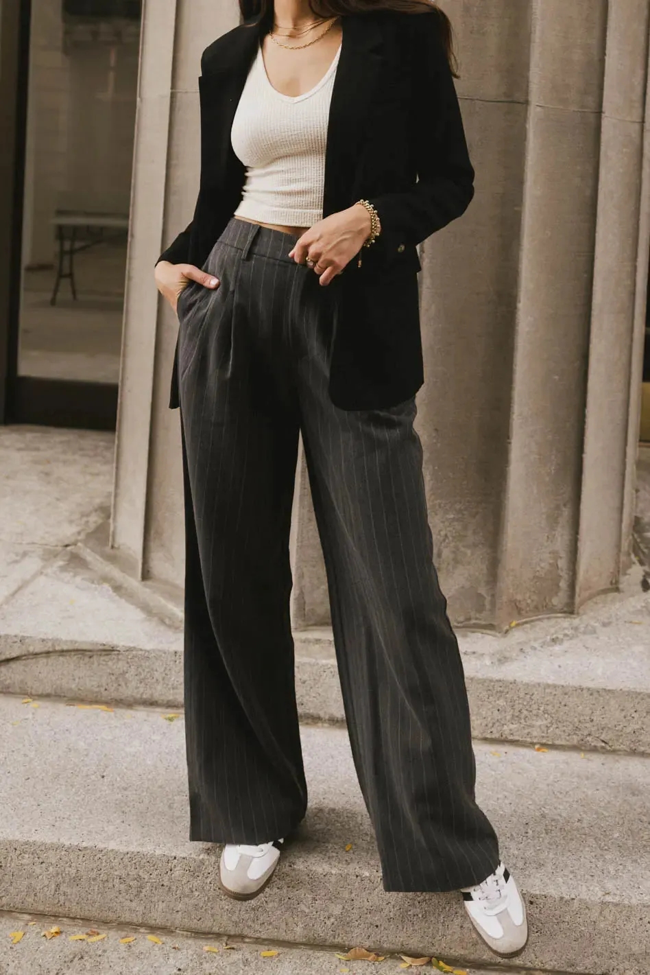 Reese Striped Slacks in Charcoal