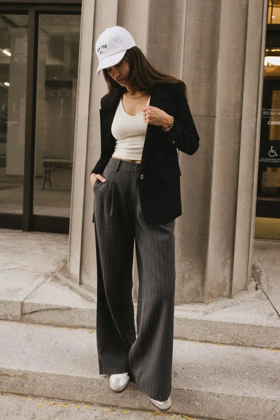 Reese Striped Slacks in Charcoal