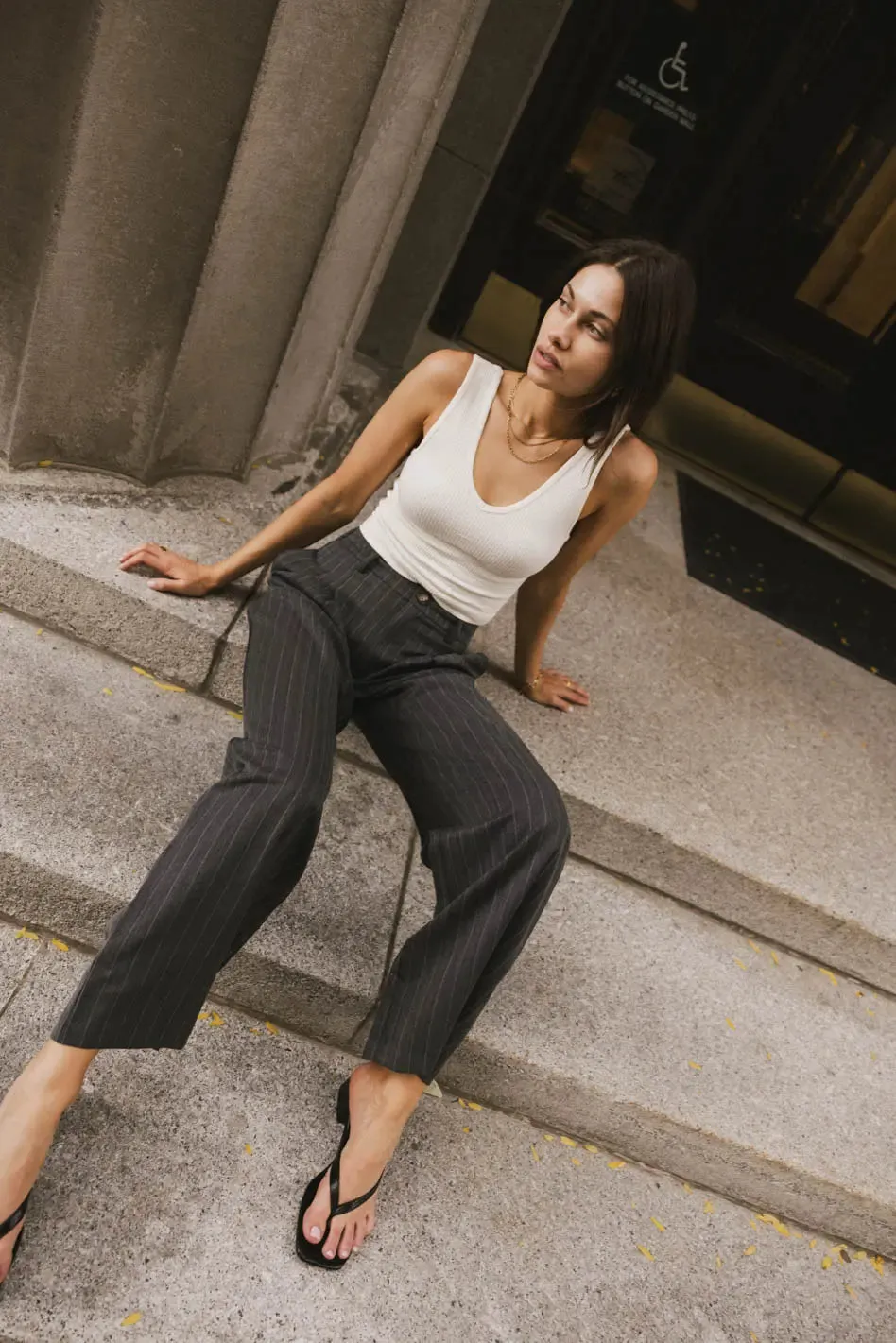 Reese Striped Slacks in Charcoal