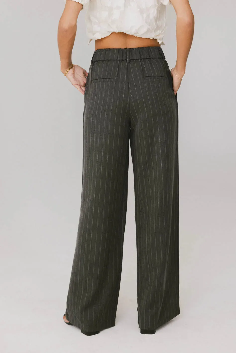 Reese Striped Slacks in Charcoal
