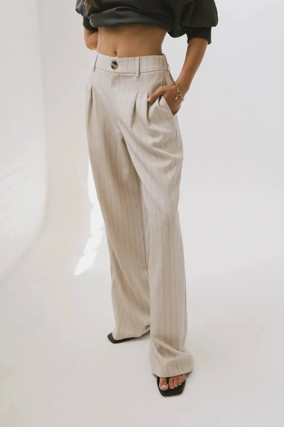 Reese Striped Slacks in Cream