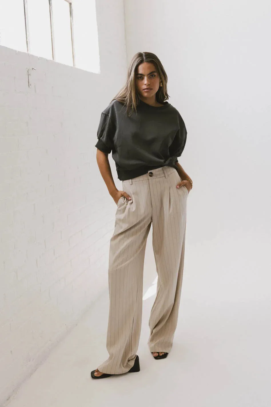 Reese Striped Slacks in Cream