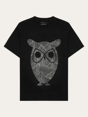 Regular single jersey mountain owl printed t-shirt - Regenerative Organic Certified™ - GOTS - Black Jet
