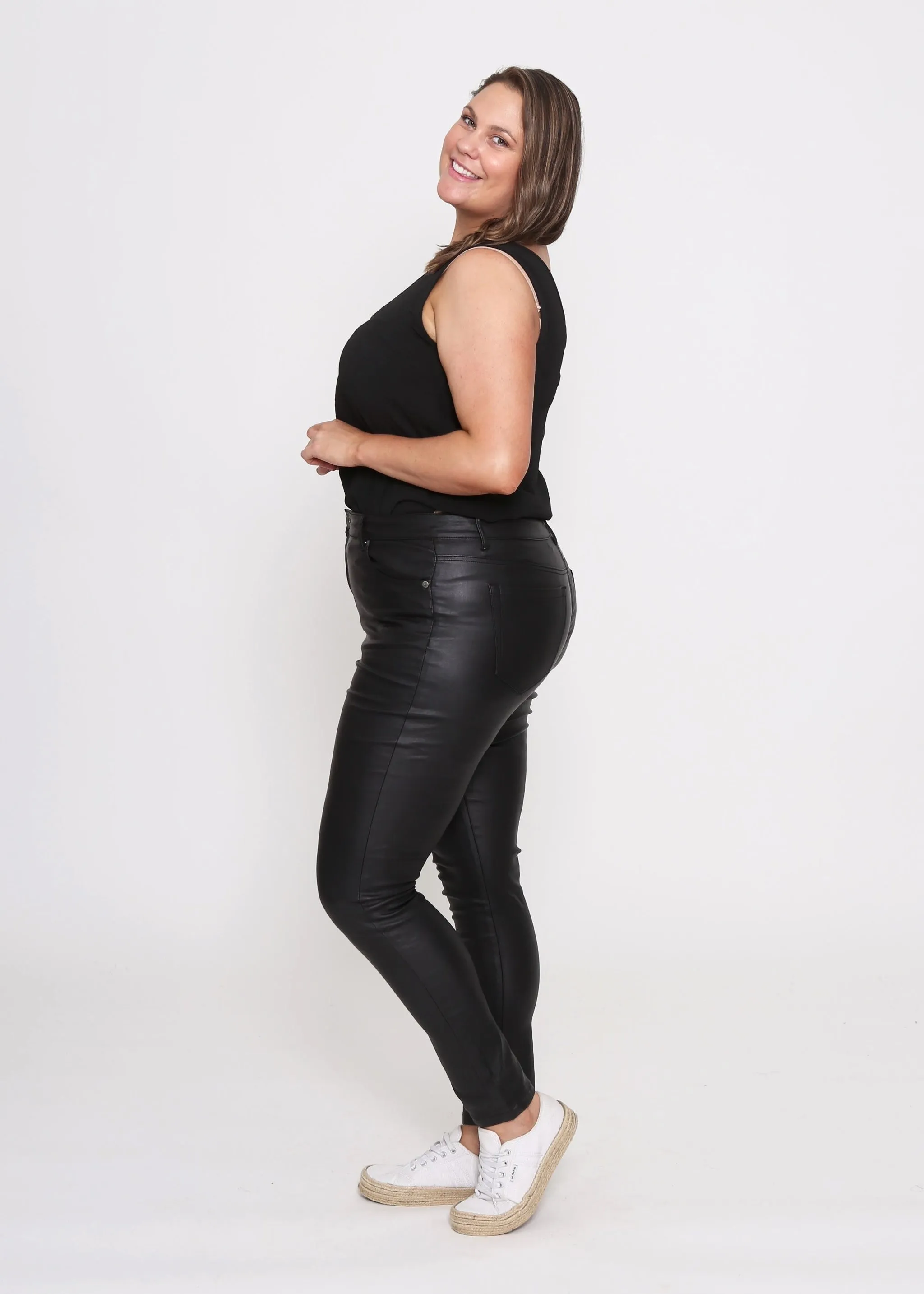 Selena Skinny Jeans Wax Look - Black