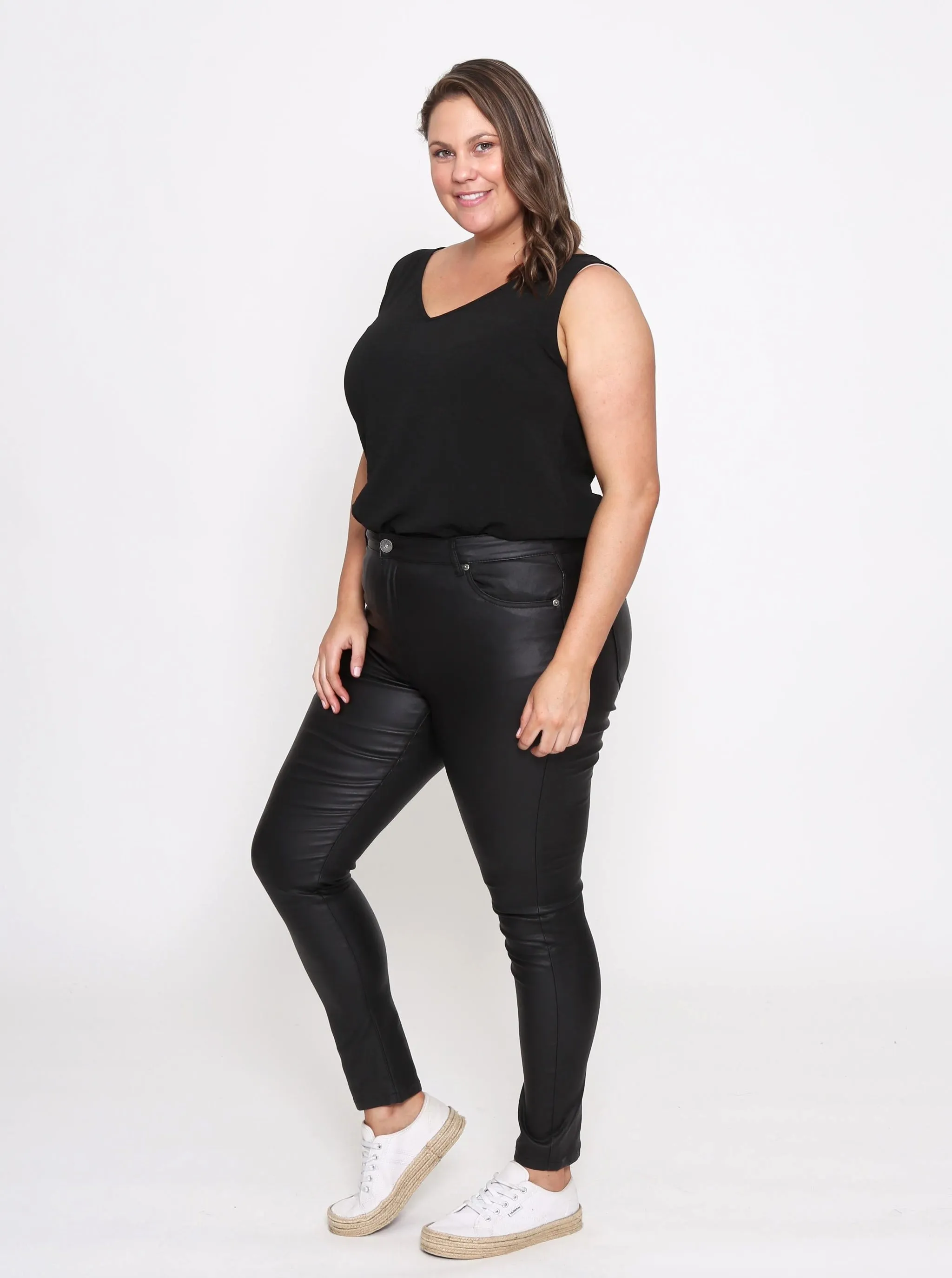Selena Skinny Jeans Wax Look - Black