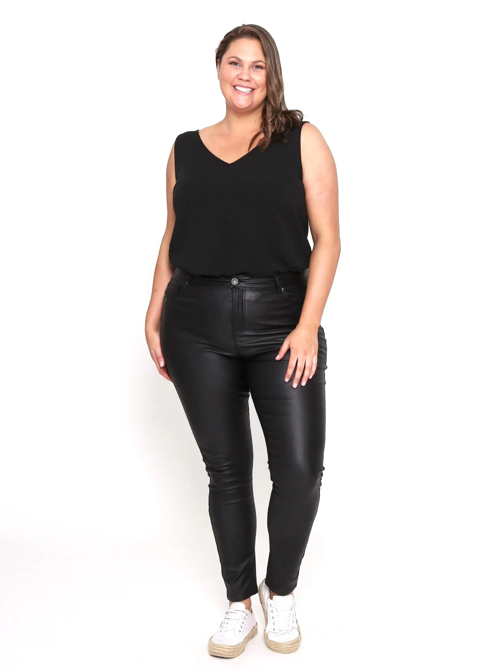 Selena Skinny Jeans Wax Look - Black