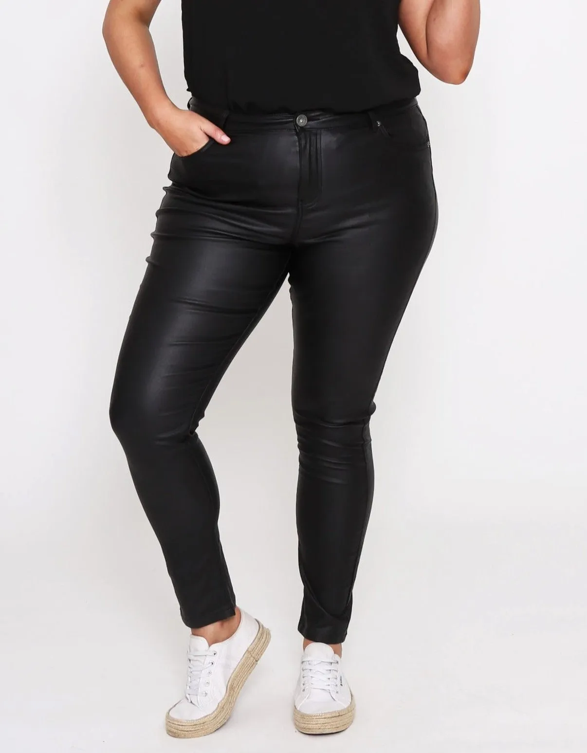 Selena Skinny Jeans Wax Look - Black