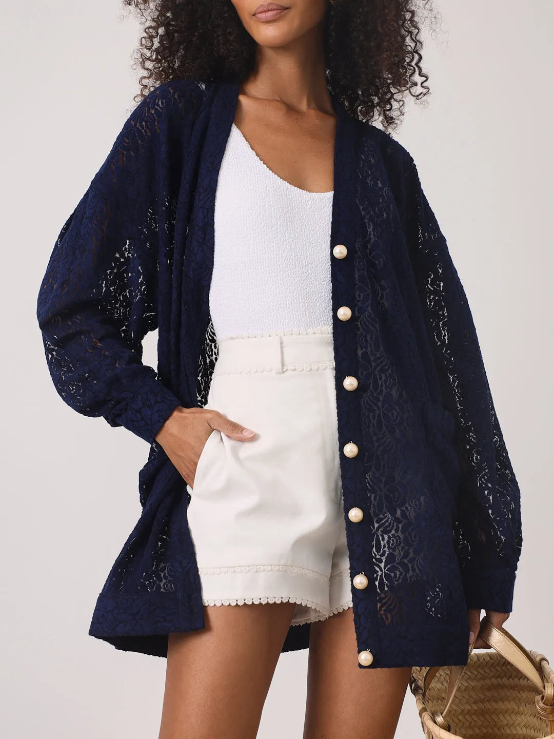 Seraphina Rose Lace Cardigan Cover Up | Navy