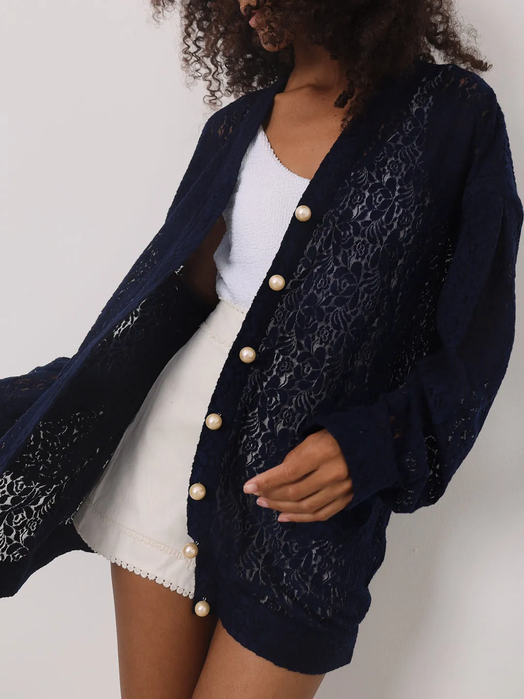 Seraphina Rose Lace Cardigan Cover Up | Navy