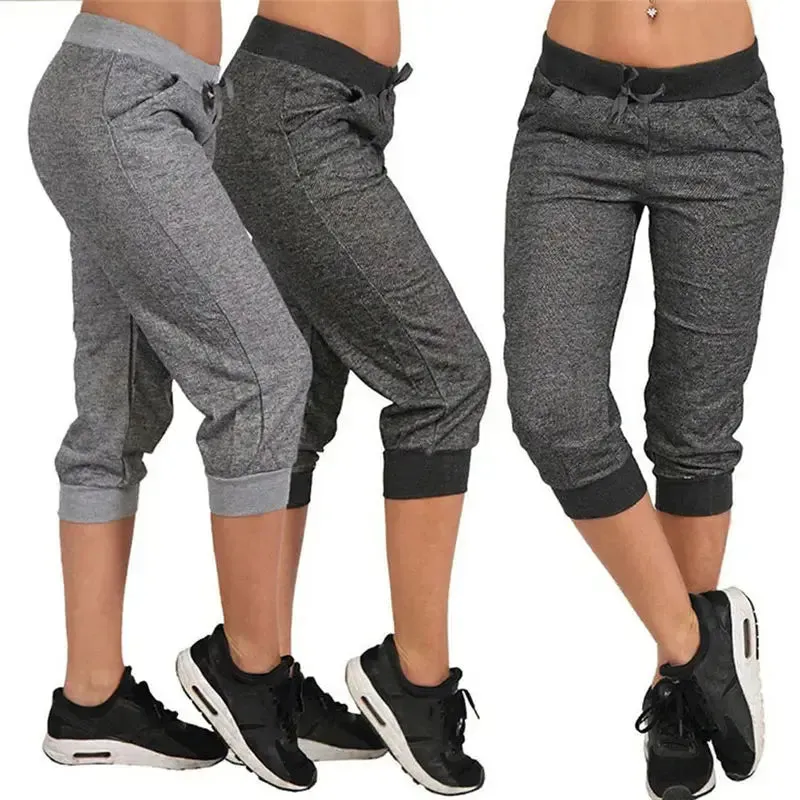Short sweatpants women's Capri Pants Cropped Jogger Running Pants Loose Casual Drawstring Waist with Side Pockets