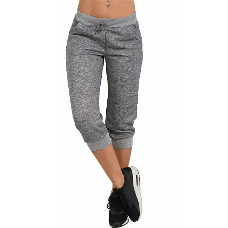 Short sweatpants women's Capri Pants Cropped Jogger Running Pants Loose Casual Drawstring Waist with Side Pockets