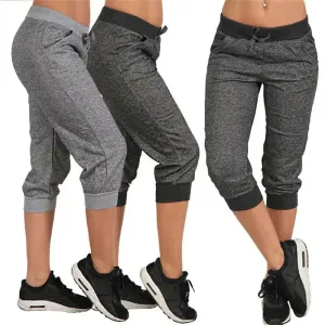 Short sweatpants women's Capri Pants Cropped Jogger Running Pants Loose Casual Drawstring Waist with Side Pockets