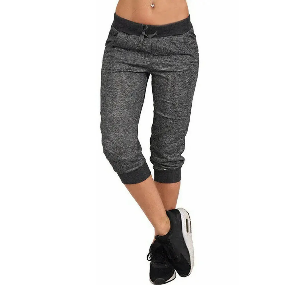 Short sweatpants women's Capri Pants Cropped Jogger Running Pants Loose Casual Drawstring Waist with Side Pockets