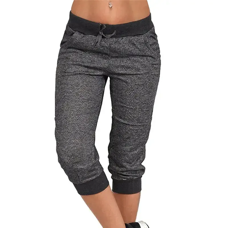 Short sweatpants women's Capri Pants Cropped Jogger Running Pants Loose Casual Drawstring Waist with Side Pockets