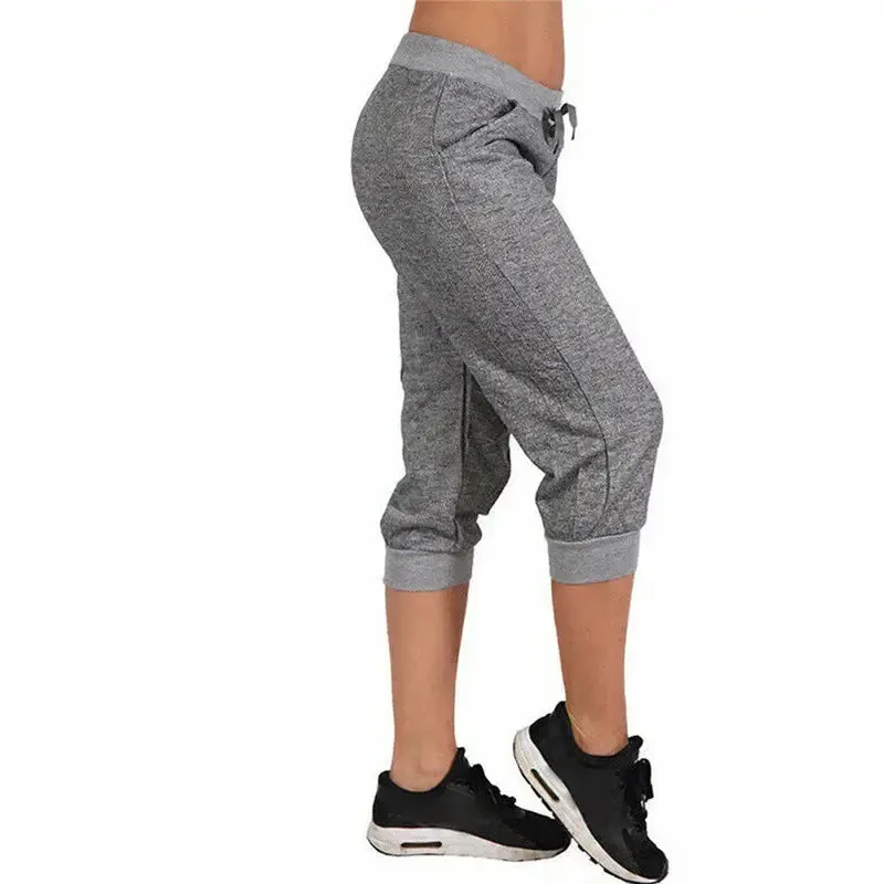 Short sweatpants women's Capri Pants Cropped Jogger Running Pants Loose Casual Drawstring Waist with Side Pockets