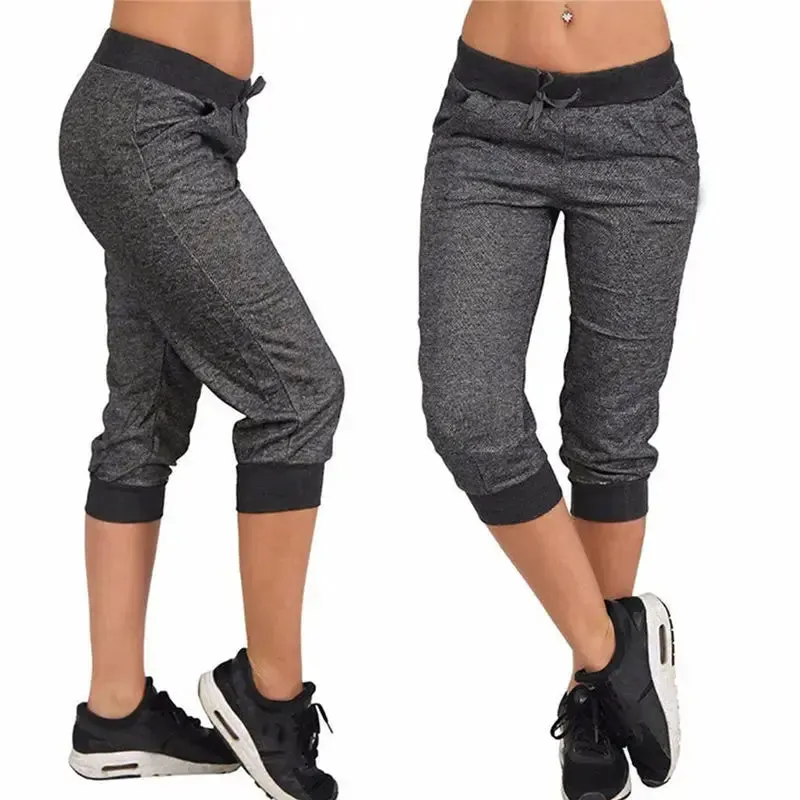 Short sweatpants women's Capri Pants Cropped Jogger Running Pants Loose Casual Drawstring Waist with Side Pockets