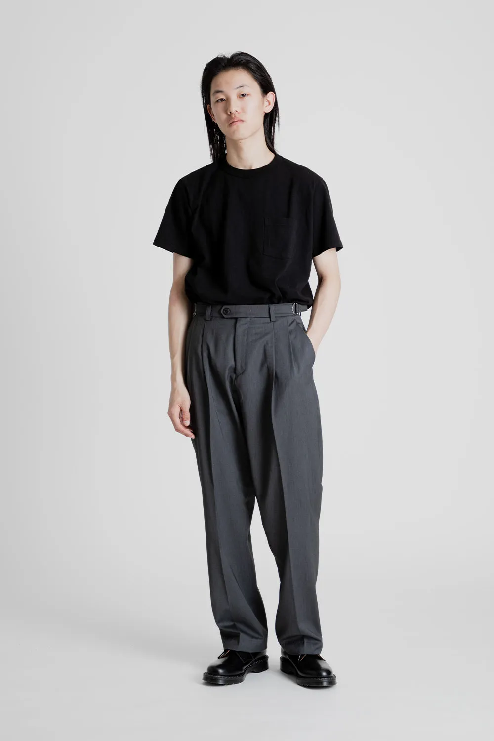 Side Adjust Two Tuck Slacks - Charcoal
