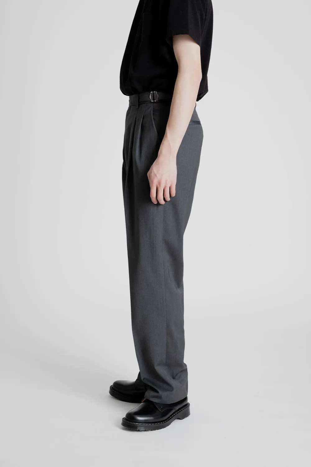 Side Adjust Two Tuck Slacks - Charcoal