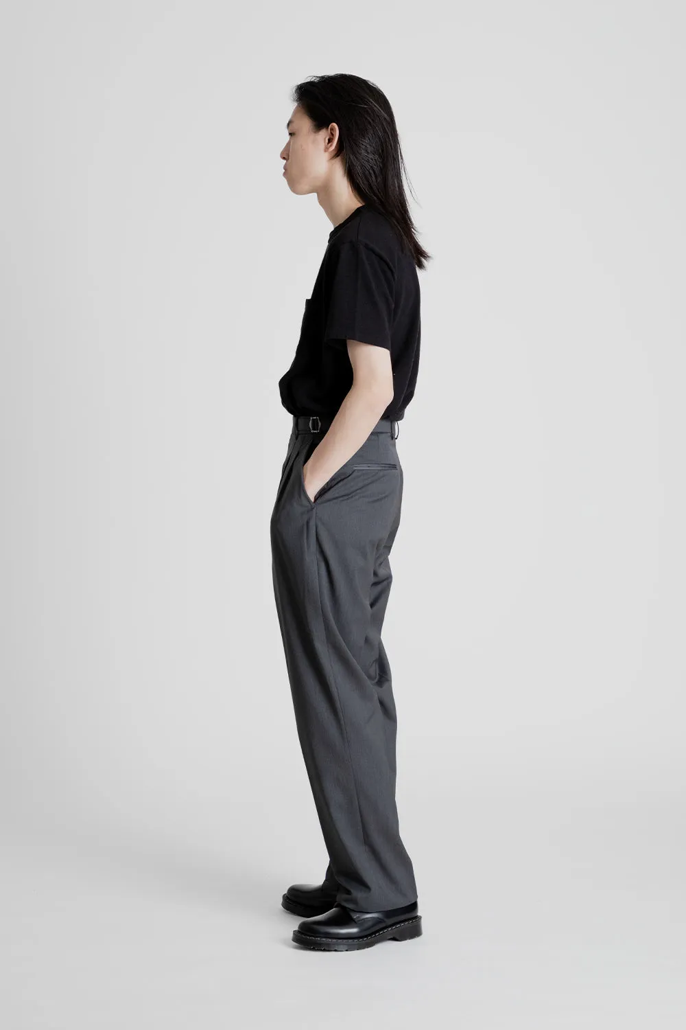 Side Adjust Two Tuck Slacks - Charcoal