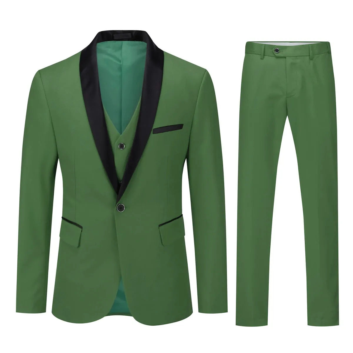 Slim Fit One Button Casual Willow Green 3-Piece Suit