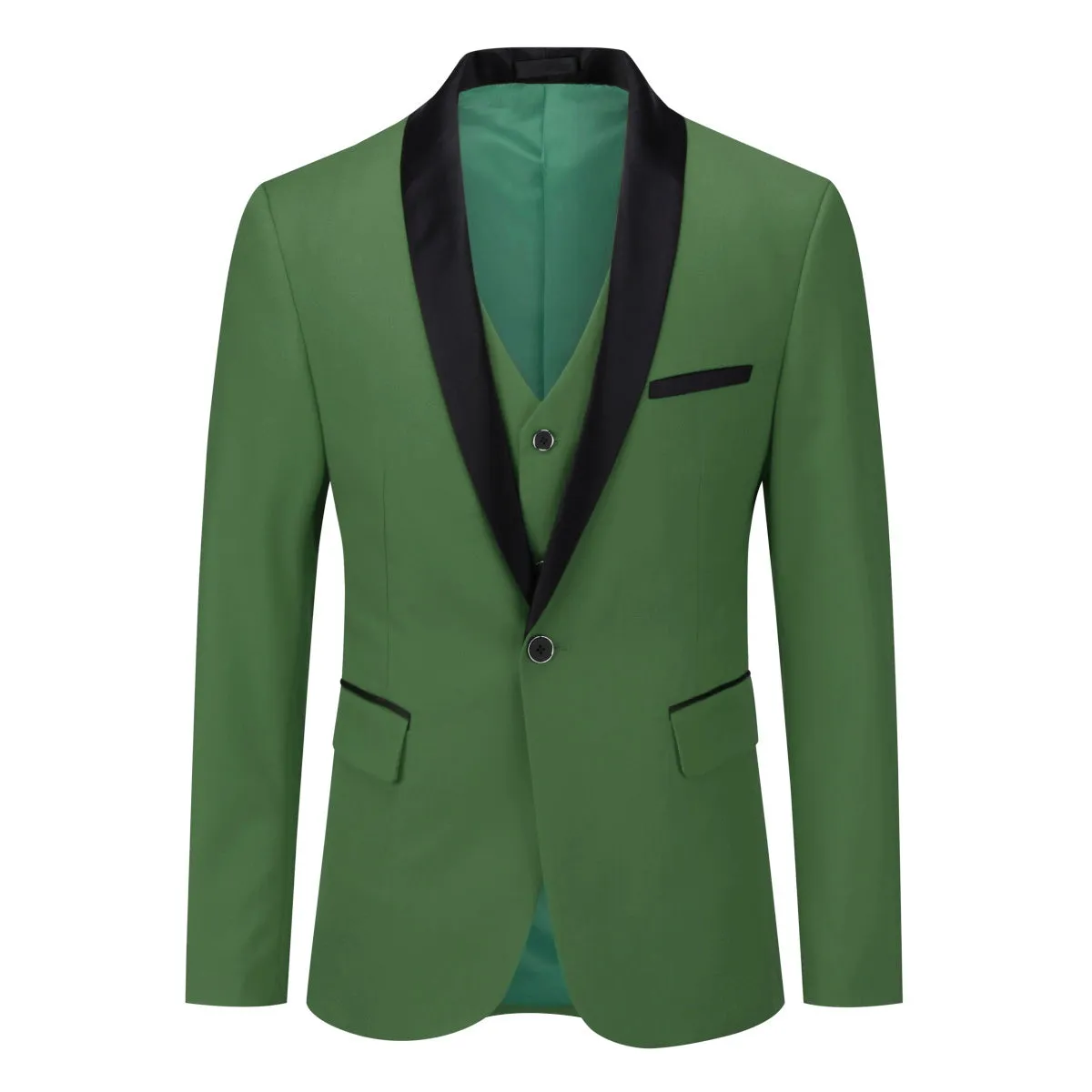 Slim Fit One Button Casual Willow Green 3-Piece Suit