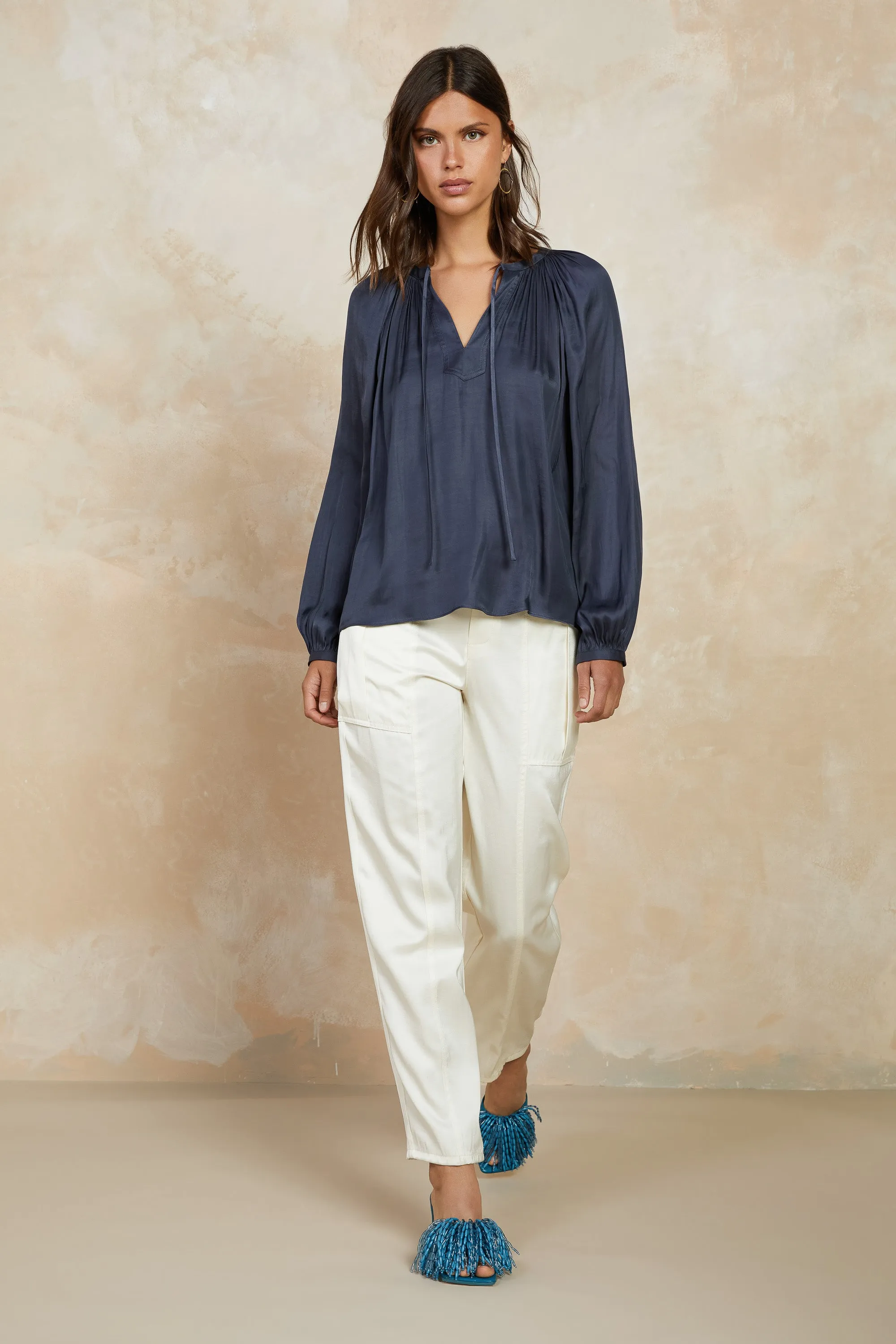Split Neck Long Sleeve Top