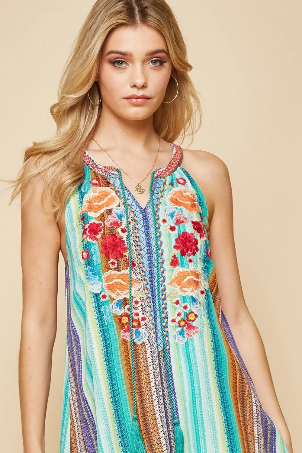 Striped Embroidered Tank Top