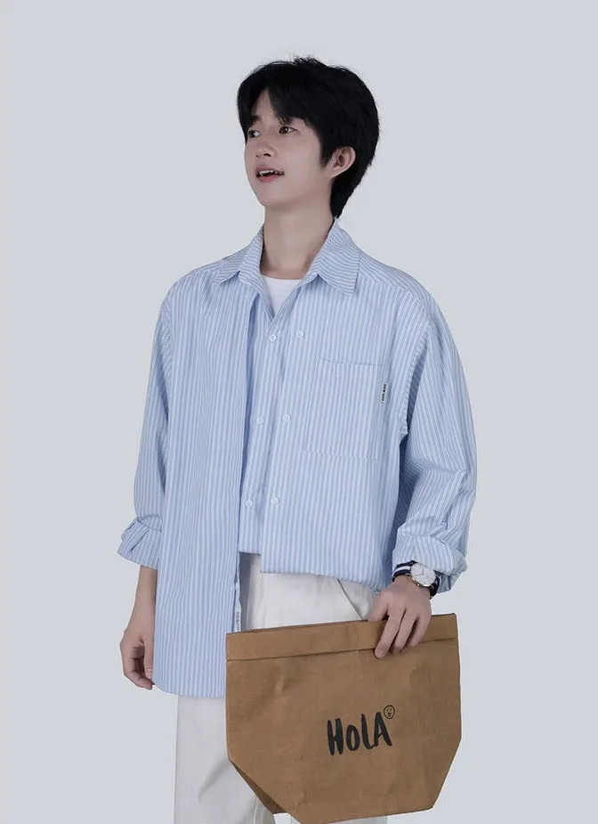 Striped Long Sleeve Button-Up Layered Shirt
