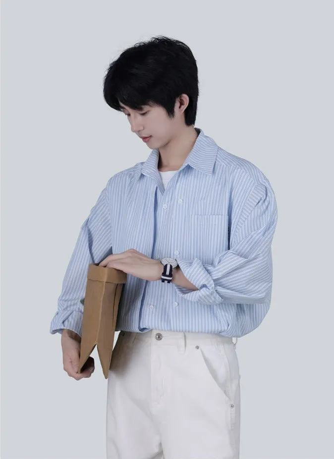 Striped Long Sleeve Button-Up Layered Shirt