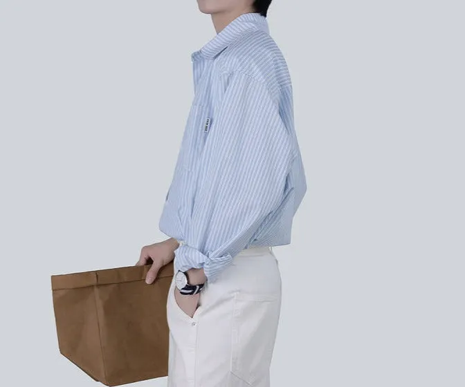 Striped Long Sleeve Button-Up Layered Shirt
