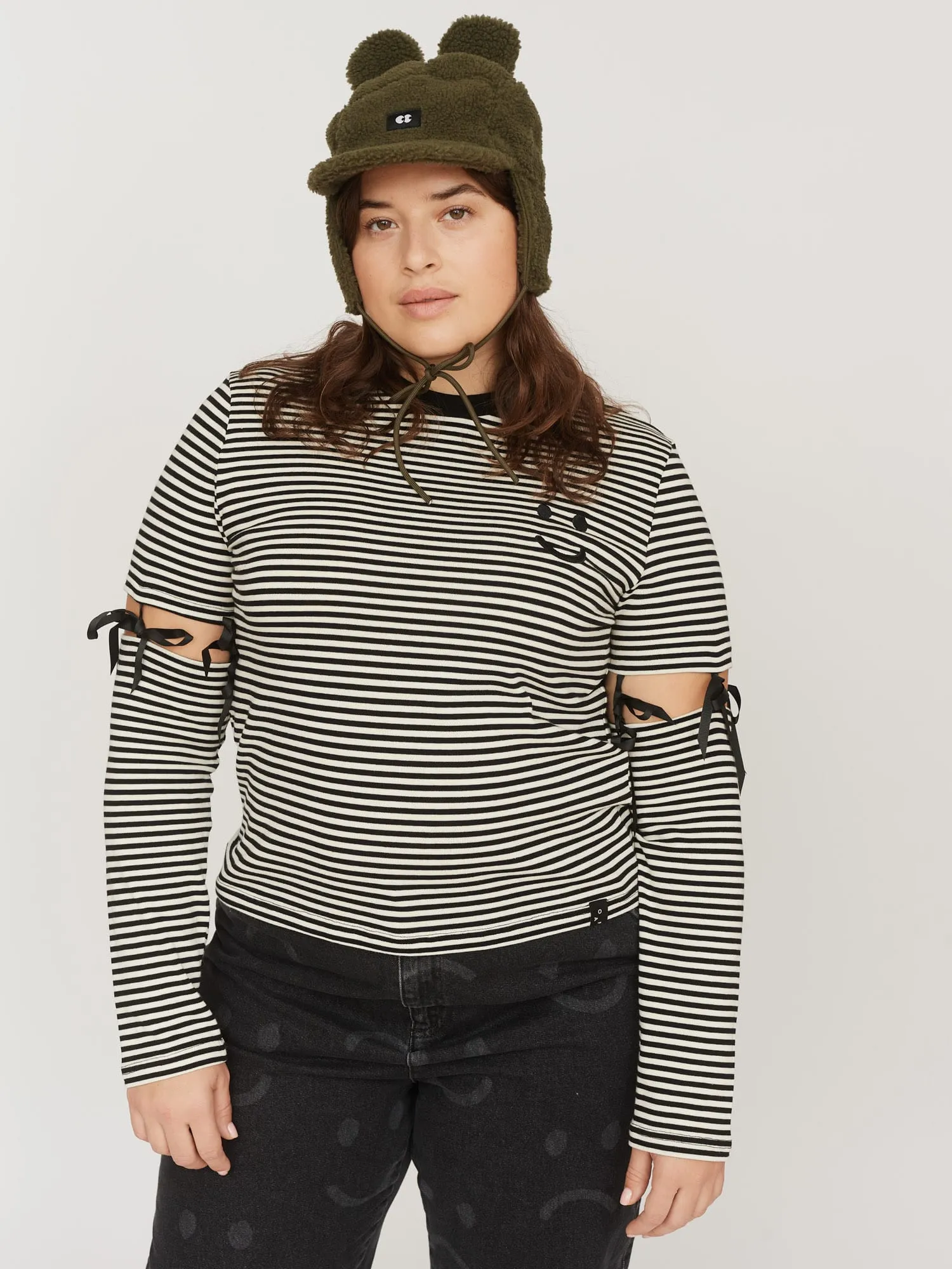 Stripy Tie Sleeve Top
