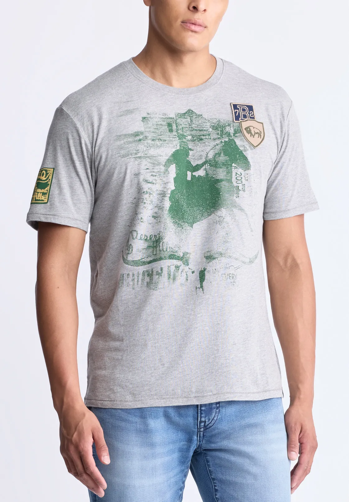 Tasher Men's Graphic Patch T-Shirt, Heather grey - BM24509